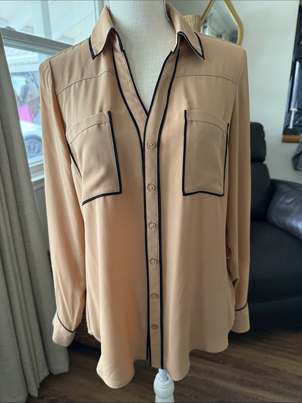 Express Tan Blouse with Black Trim